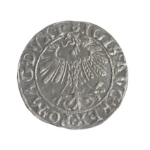 Lithuanian half-grosz, Sigismund II Augustus (King of Poland; 1544–1572). Obverse: Polish Eagle; in