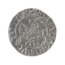 Lithuanian half-grosz, Sigismund II Augustus (King of Poland; 1544–1572). Obverse: Polish Eagle; in