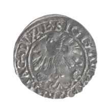 Lithuanian half-grosz, Sigismund II Augustus (King of Poland; 1544–1572). Obverse: Polish Eagle; in