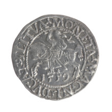 Lithuanian half-grosz, Sigismund II Augustus (King of Poland; 1544–1572). Obverse: Polish Eagle; in
