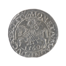 Lithuanian half-grosz, Sigismund II Augustus (King of Poland; 1544–1572). Obverse: Polish Eagle; in