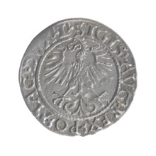 Lithuanian half-grosz, Sigismund II Augustus (King of Poland; 1544–1572). Obverse: Polish Eagle; in