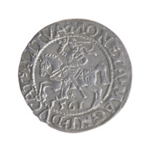Lithuanian half-grosz, Sigismund II Augustus (King of Poland; 1544–1572). Obverse: Polish eagle; in