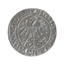 Lithuanian half-grosz, Sigismund II Augustus (King of Poland; 1544–1572). Obverse: Polish eagle; in
