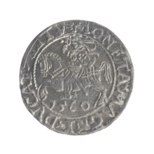 Lithuanian half-grosz, Sigismund II Augustus (King of Poland; 1544–1572). Obverse: Polish Eagle; in