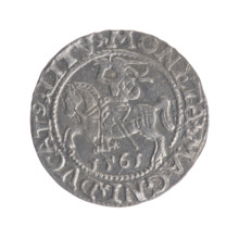 Lithuanian half-grosz, Sigismund II Augustus (King of Poland; 1544–1572). Obverse: Polish Eagle; in