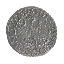 Lithuanian half-grosz, Sigismund II Augustus (King of Poland, 1544–1572); obverse: Polish Eagle