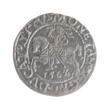 Lithuanian half-grosz, Sigismund II Augustus (King of Poland; 1544–1572). Obverse: Polish eagle; in