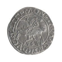 Lithuanian half-grosz, Sigismund II Augustus (King of Poland; 1544–1572). Obverse: Polish Eagle; in