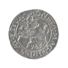 Lithuanian half-grosz, Sigismund II Augustus (King of Poland; 1544–1572). Obverse: Polish eagle; in
