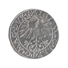 Lithuanian half-grosz, Sigismund II Augustus (King of Poland; 1544–1572). Obverse: Polish Eagle, in
