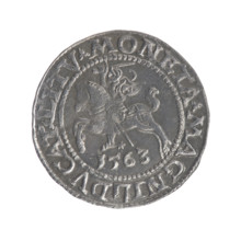 Lithuanian half-grosz, Sigismund II Augustus (King of Poland; 1544–1572). Obverse: Polish Eagle; in