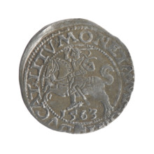 Lithuanian half-grosz, Sigismund II Augustus (King of Poland; 1544–1572). Obverse: Polish Eagle, in