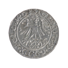 Lithuanian half-grosz, Sigismund II Augustus (King of Poland; 1544–1572). Obv.: Polish Eagle; in