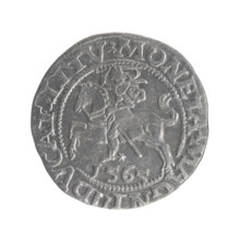 Lithuanian half-grosz, Sigismund II Augustus (King of Poland; 1544–1572). Obverse: Polish eagle; in