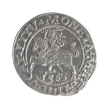 Lithuanian half-grosz, Sigismund II Augustus (King of Poland; 1544–1572). Obverse: Polish eagle; in