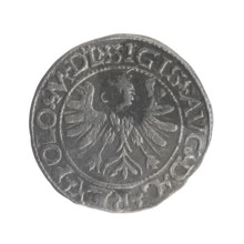 Lithuanian half-grosz, Sigismund II Augustus (King of Poland; 1544–1572). Obverse: Polish Eagle