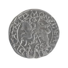 Lithuanian half-grosz, Sigismund II Augustus (King of Poland; 1544–1572). Obverse: Polish eagle;
