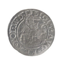 Lithuanian half-grosz, Sigismund II Augustus (King of Poland; 1544–1572). Obverse: Lithuanian