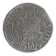 Lithuanian grosz on a Polish foot, Sigismund II Augustus (King of Poland; 1544–1572). Polish coin,