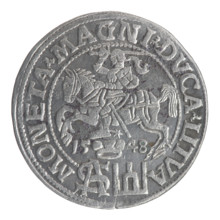 Lithuanian grosz on a Polish foot, Sigismund II Augustus (King of Poland; 1544–1572). Polish coin,