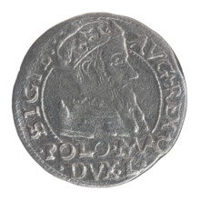 Lithuanian grosz on a Polish foot, Sigismund II Augustus (King of Poland; 1544–1572). Obverse: