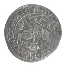 Lithuanian grosz on a Polish foot, Sigismund II Augustus (King of Poland; 1544–1572). Obverse: