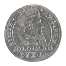 Lithuanian grosz on a Polish foot, Sigismund II Augustus (King of Poland; 1544–1572). Polish coin