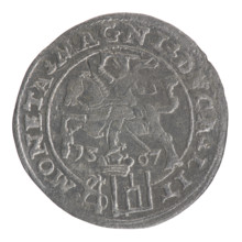 Lithuanian grosz on a Polish foot, Sigismund II Augustus (King of Poland; 1544–1572). Silver coin,