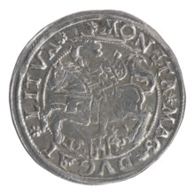 Lithuanian grosz on a Lithuanian foot, Sigismund II Augustus (King of Poland; 1544–1572). Obverse: