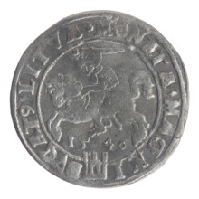 Lithuanian grosz on a Lithuanian foot, Sigismund II Augustus (King of Poland; 1544–1572). Obverse: