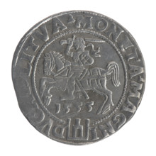 Lithuanian grosz, 1555. Obverse: crowned royal bust of Sigismund II Augustus in armour, profile