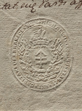 Oval dry impression of the seal of Michal Hieronim Starzenski, Starost of Bransk. The Lis coat of