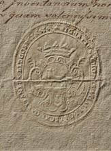 Seal of Ignacy Tomasz Galecki, Starost of Bydgoszcz. Oval dry impression of the seal. The Junosza