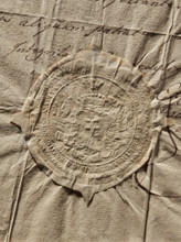 Seal of Count Stanislaw Potocki, Starost of Czorsztyn. Oval seal impression. The Pilawa coat of