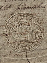 Round seal impression of Prince Adam Czartoryski, Starost of Kamieniec. Shield with the Pogon coat