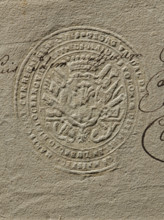 Seal of Jerzy Wandalin Mniszech, Starost of Uj. Oval seal impression in a decorative cartouche with