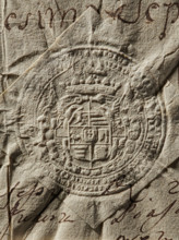 Seal of Karol Wielopolski, starost of Kraków (?-1773). Round seal impression. Multi-field shield