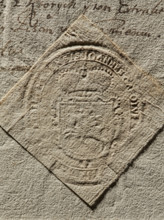 Seal of Jan Karol Sanguszko, Starost of Krzesno. Oval impression showing the Pogon coat of arms