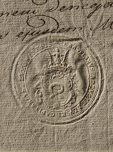 Seal of Sebastian Dluski, starost of Luków; round seal impression. On the decorative shield, the