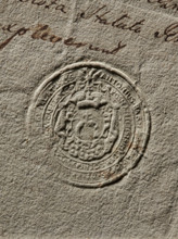 Seal of Antoni Barnaba Jablonowski, starost of Miedzyrzecz. Round impression of the seal in a