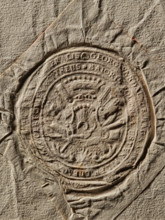Seal of Michal Jerzy Wandalin Mniszech, Starost of Lublin. In a decorative cartouche topped with a