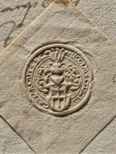Seal of Mikolaj Cikowski of Cikowice, Starost of Sanok. Round seal impression. Shield with the