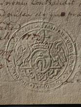 Seal of Stanislaw Kossowski, Starost of Sieradz. Round seal impression. Oval shield with the Dolega