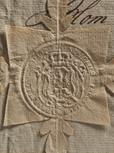 Round seal impression of the Prussian Admiralty in Königsberg. Decorative crowned coat of arms: a