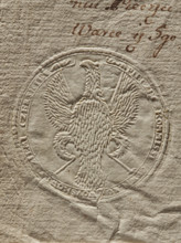 Seal of the Civil-Military Order Commission of the Czersk Land. Dry round seal impression attached