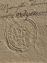 Seal of the Civil-Military Order Commission of the Liw Land, dry impression, Zurakowski, Witold
