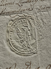 Seal of the Civil-Military Order Commission of the Liw Land, dry impression, document seal. Round