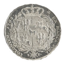 Crown thaler by Justyn Schröder (Mintmaster of the Warsaw Mint 1768–1772), 1768. Obverse: Head of