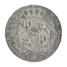 Crown thaler; maker: Justyn Schröder (Mintmaster of the Warsaw Mint 1768–1772); ruler: Stanislaw